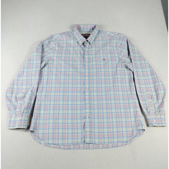 Vineyard Vines Other - Vineyard Vines Shirt Mens Medium Blue Pink Plaid Button Down Whale Logo‎ Cotton